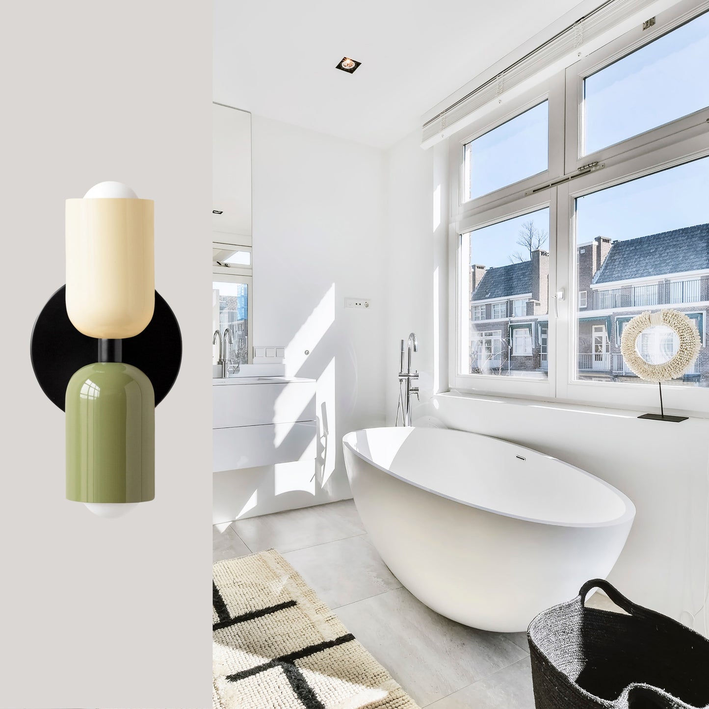 White-Green & Black Up & Down Brass Wall Sconce – Mid-Century Modern Light Fixture