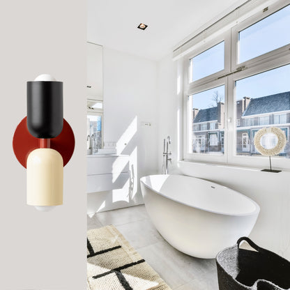 Black-White & Red Up & Down Brass Wall Sconce – Mid-Century Modern Light Fixture
