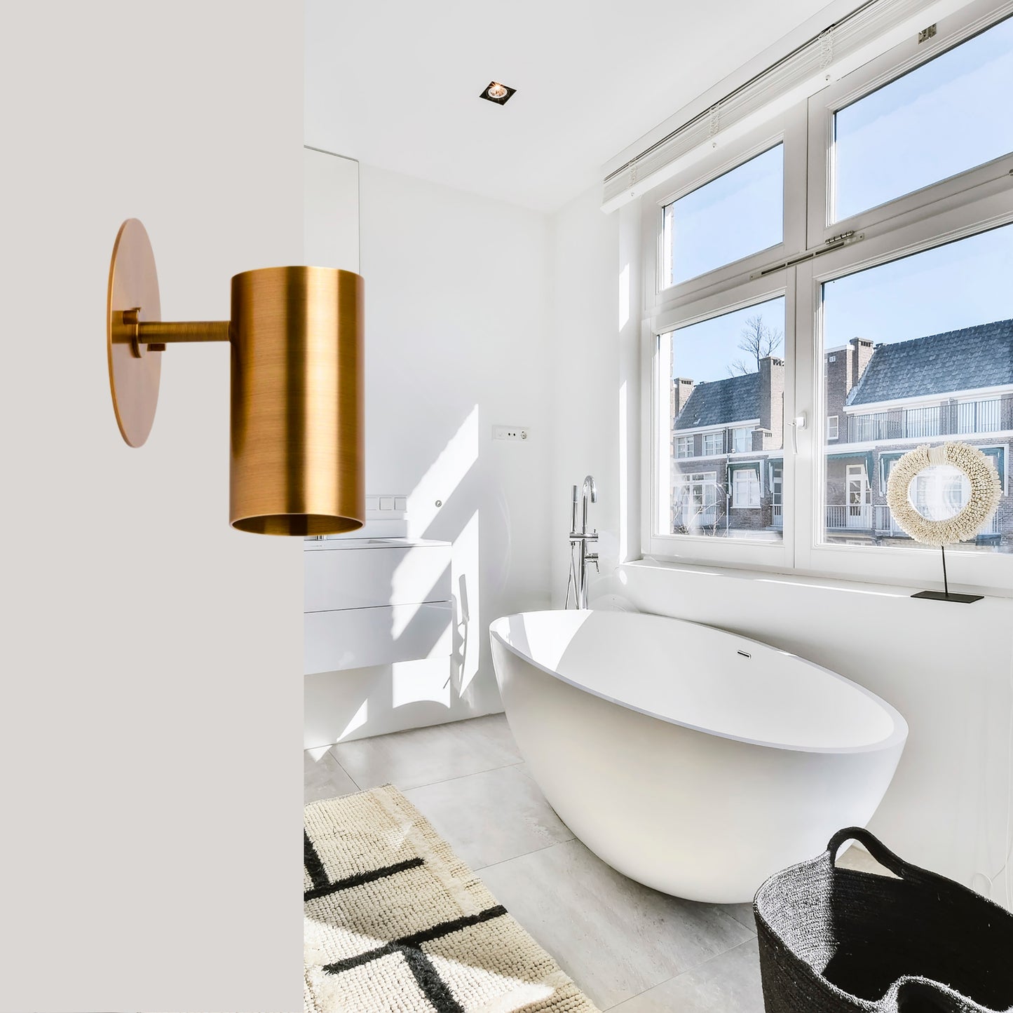 Modern Brass Wall Sconce – Mid Century Light Fixture for Bedroom & Living Room