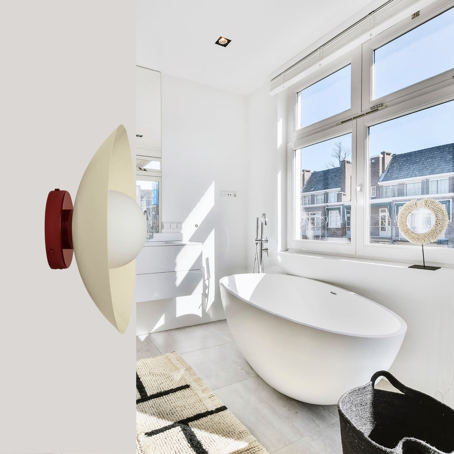 Cream & Red Dome Brass Wall Sconce – Mid-Century Modern Vintage Light