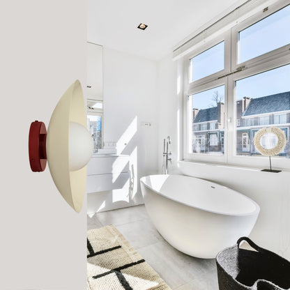 Cream & Red Dome Brass Wall Sconce – Mid-Century Modern Vintage Light