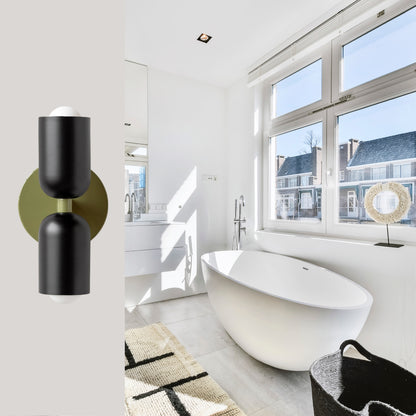 Black & Olive Green Up & Down Brass Wall Sconce – Mid-Century Modern Light Fixture