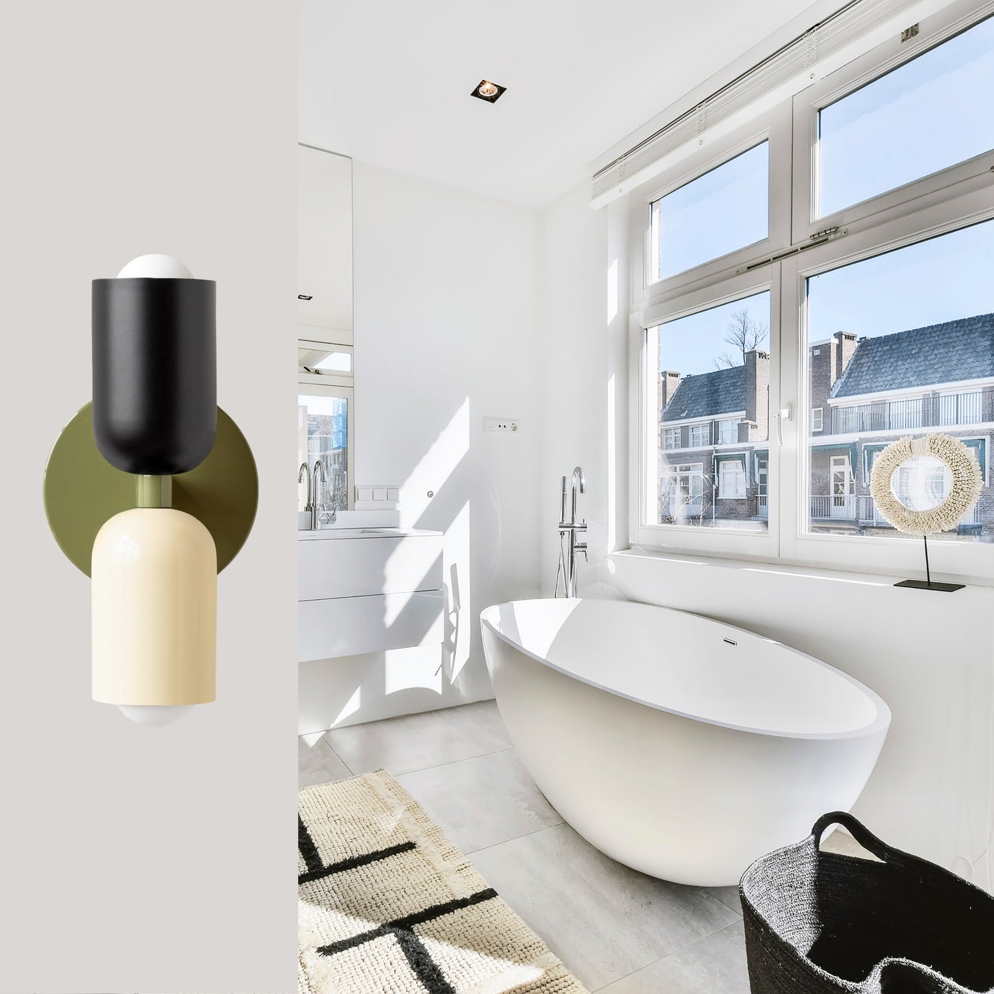 Black-White & Green Up & Down Brass Wall Sconce – Mid-Century Modern Light Fixture