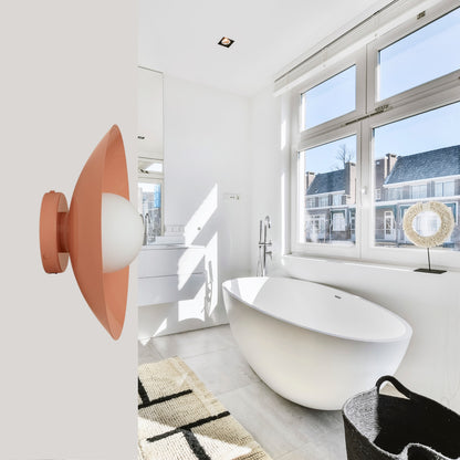 Peach Dome Brass Wall Sconce – Mid-Century Modern Vintage Light