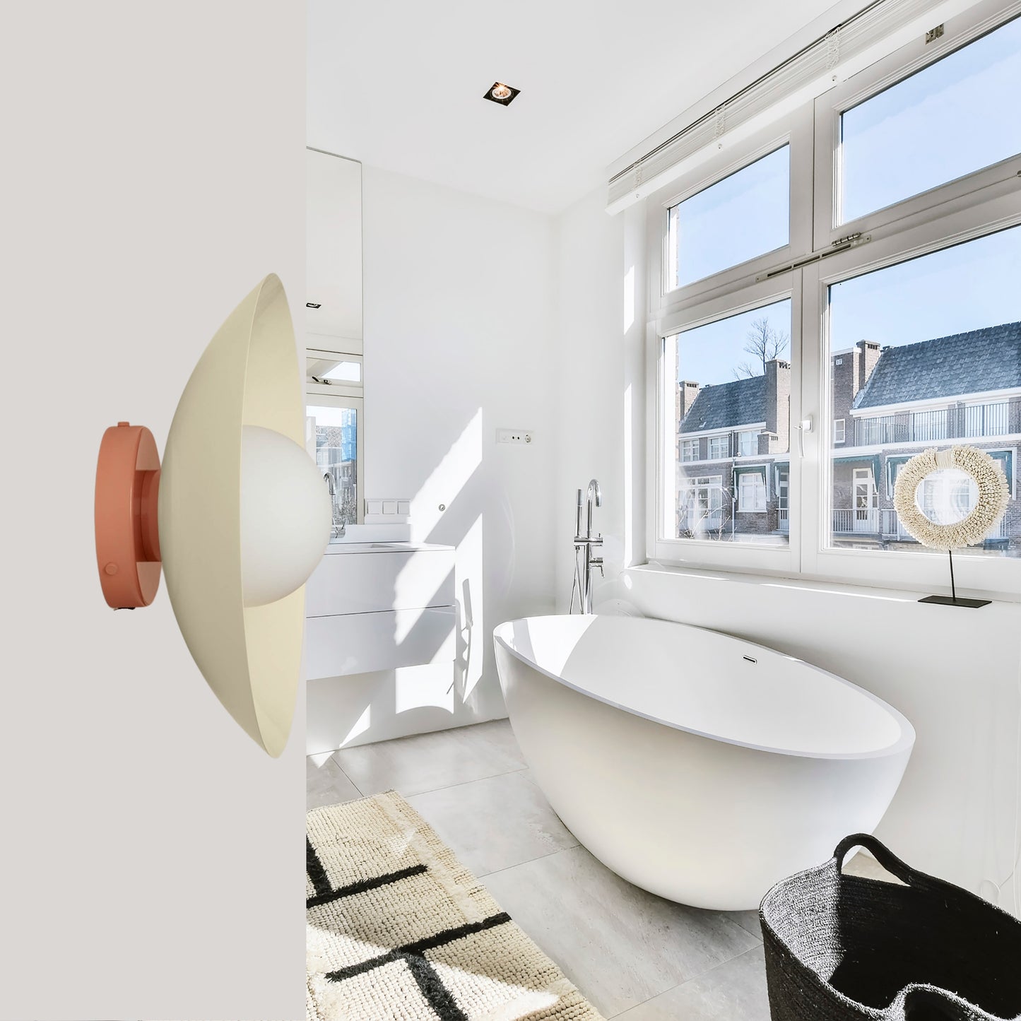 Cream & Peach Dome Brass Wall Sconce – Mid-Century Modern Vintage Light