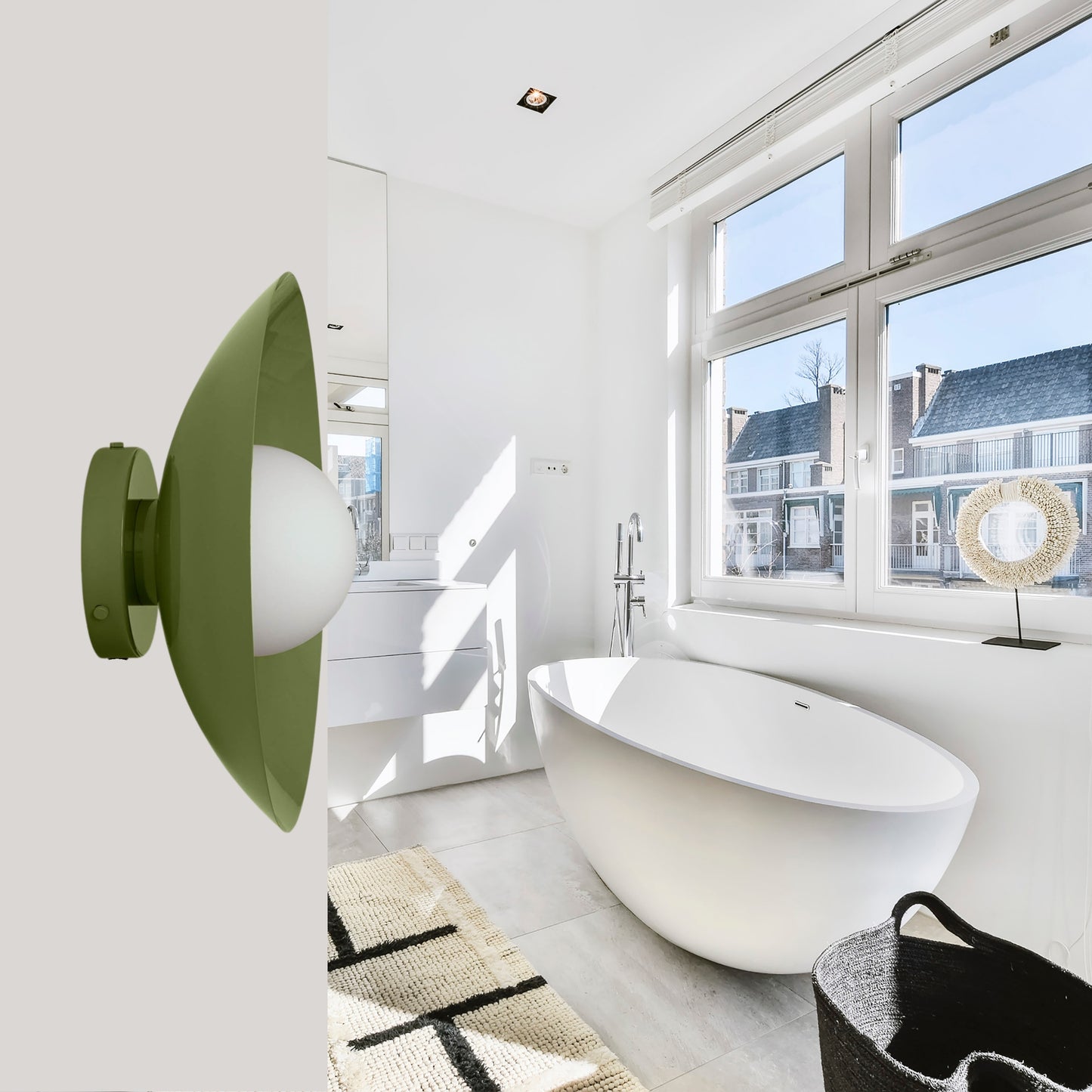 Olive Green Dome Brass Wall Sconce – Mid-Century Modern Vintage Light