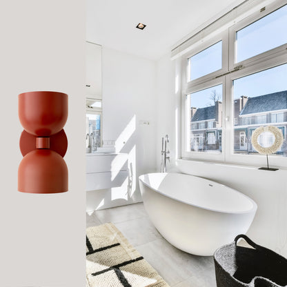 Mid Century Modern Red Brass Wall Sconce – Handmade Double Shade Light