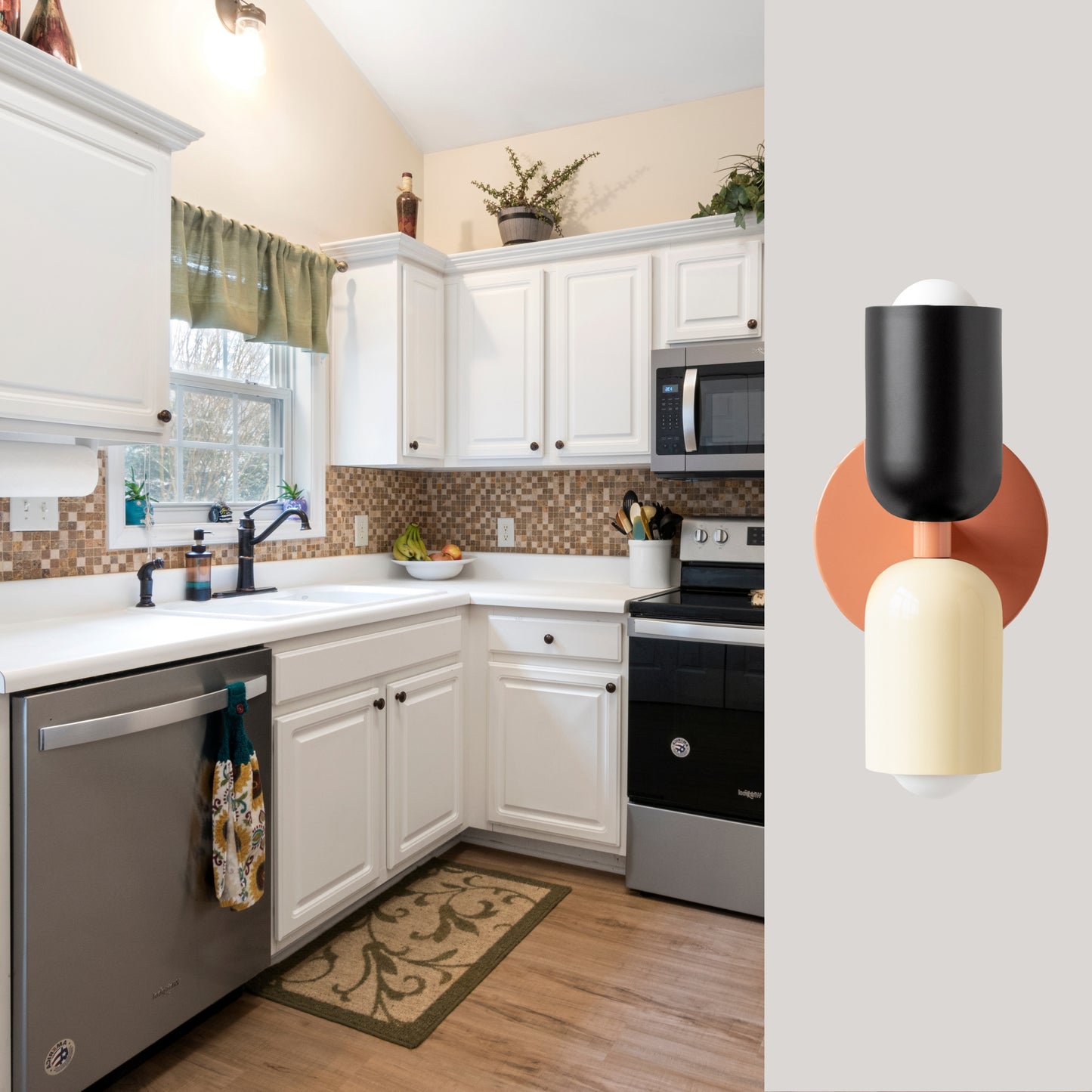 Black-White & Peach Up & Down Brass Wall Sconce – Mid-Century Modern Light Fixture