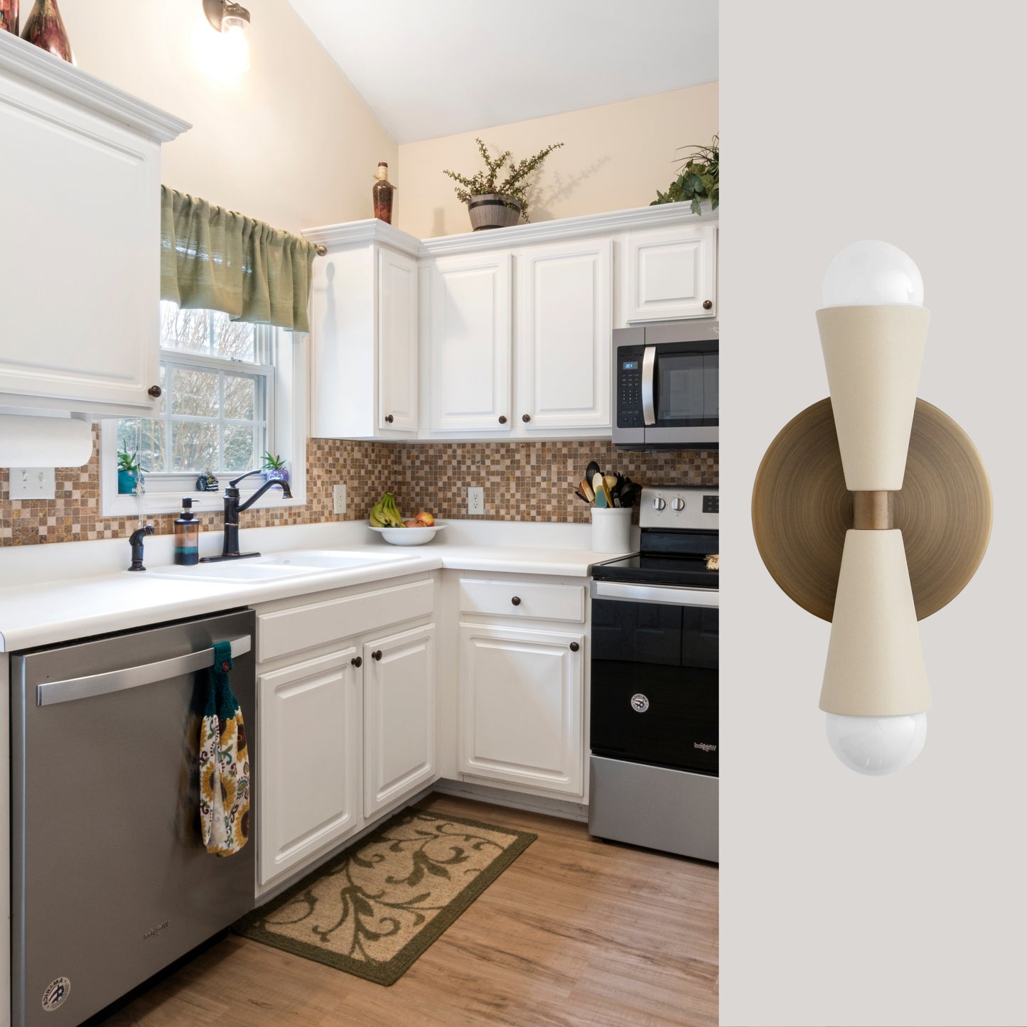 Mid Century Modern Brass Wall Sconce – Handmade Double Cone Light Fixture