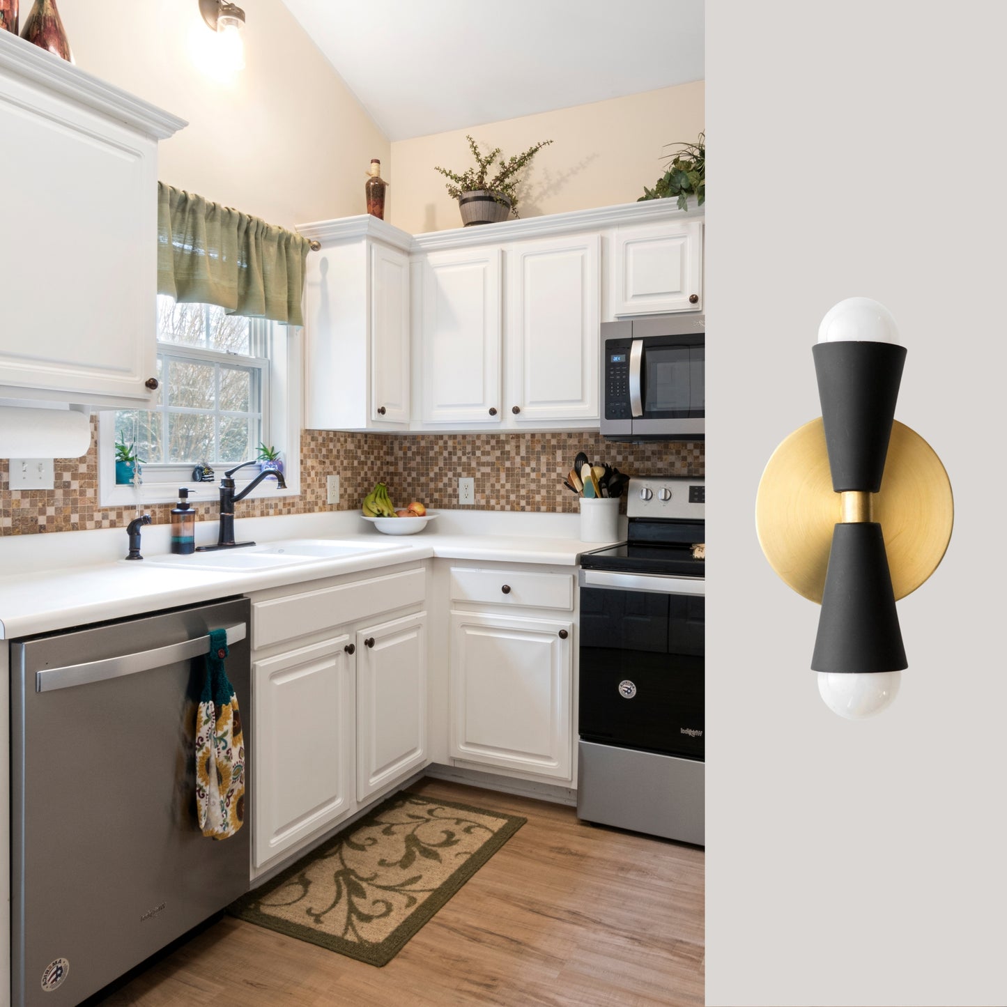 Mid Century Modern Brass Wall Sconce – Handmade Double Cone Light Fixture