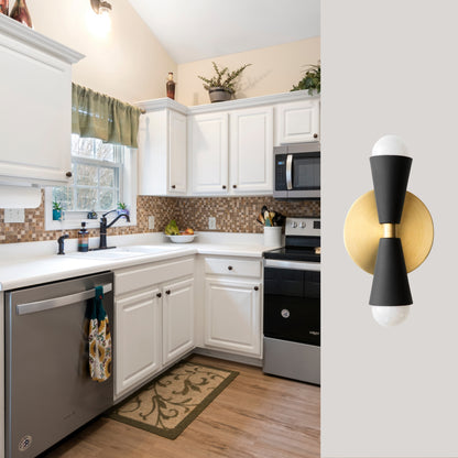 Mid Century Modern Brass Wall Sconce – Handmade Double Cone Light Fixture