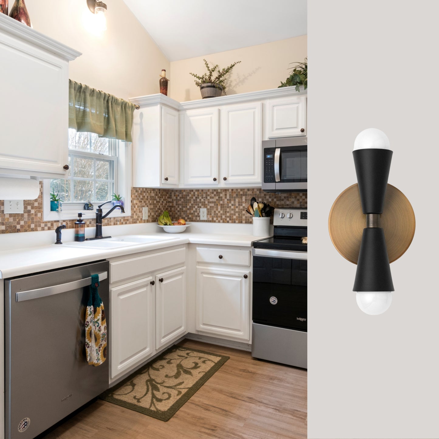 Mid Century Modern Brass Wall Sconce – Handmade Double Cone Light Fixture