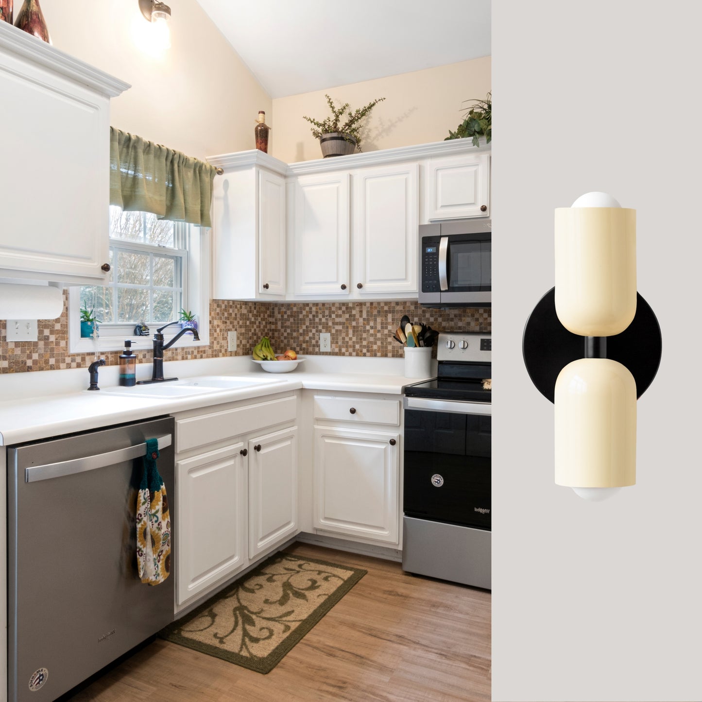 Cream & Black Up & Down Brass Wall Sconce – Mid-Century Modern Light Fixture