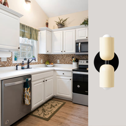 Cream & Black Up & Down Brass Wall Sconce – Mid-Century Modern Light Fixture