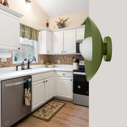 Olive Green Dome Brass Wall Sconce – Mid-Century Modern Vintage Light
