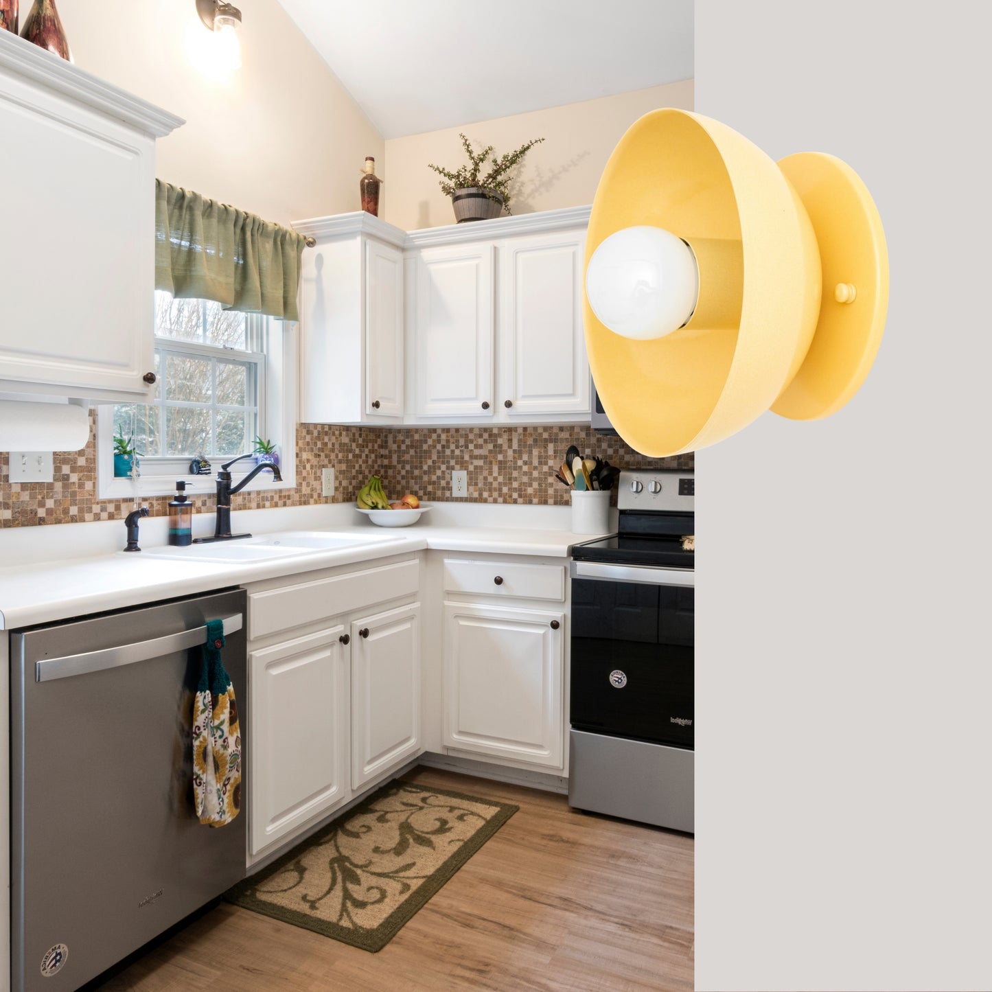 Yellow Brass Dome Wall Sconce – Modern Mid Century Wall Light Fixture