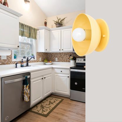 Yellow Brass Dome Wall Sconce – Modern Mid Century Wall Light Fixture