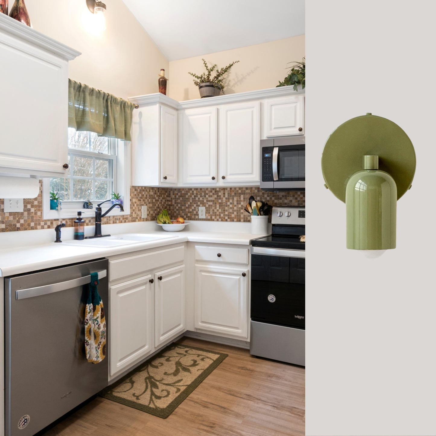 Olive Green Capsule Brass Wall Sconce – Mid Century Modern Vintage Wall Light Fixture