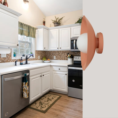 Peach Dome Brass Wall Sconce – Mid-Century Modern Vintage Light