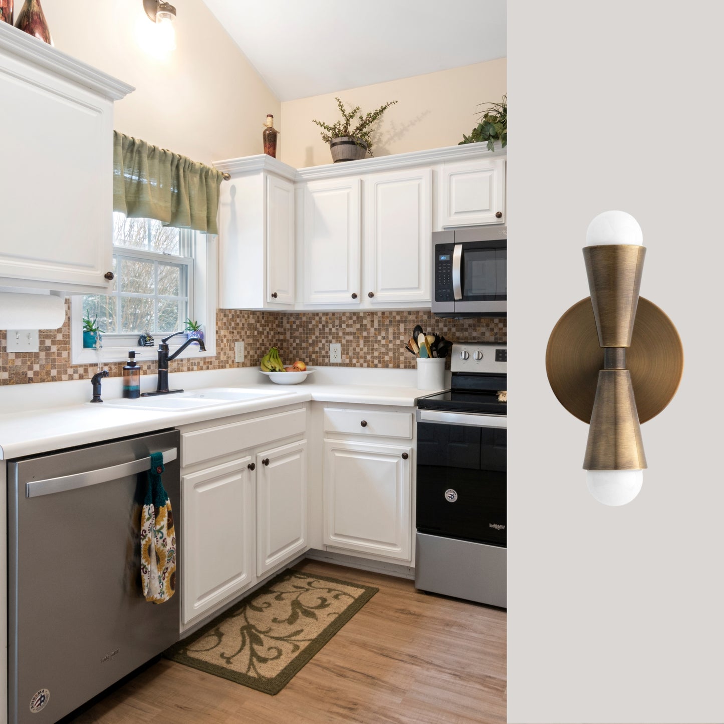 Mid Century Modern Brass Wall Sconce – Handmade Double Cone Light Fixture