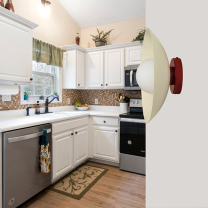 Cream & Red Dome Brass Wall Sconce – Mid-Century Modern Vintage Light