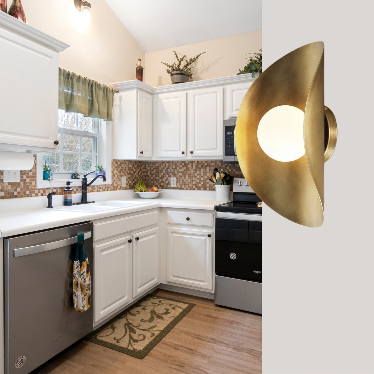 Raw Brass Curve Shade Vintage Wall Light - Mid-Century Modern Brass Wall Sconce