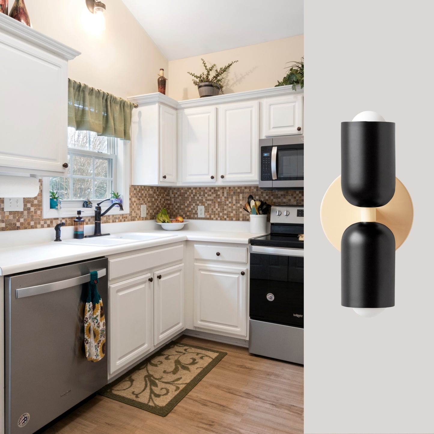 Black & Cream Up & Down Brass Wall Sconce – Mid-Century Modern Light Fixture