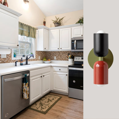 Black-Red & Green Up & Down Brass Wall Sconce – Mid-Century Modern Light Fixture