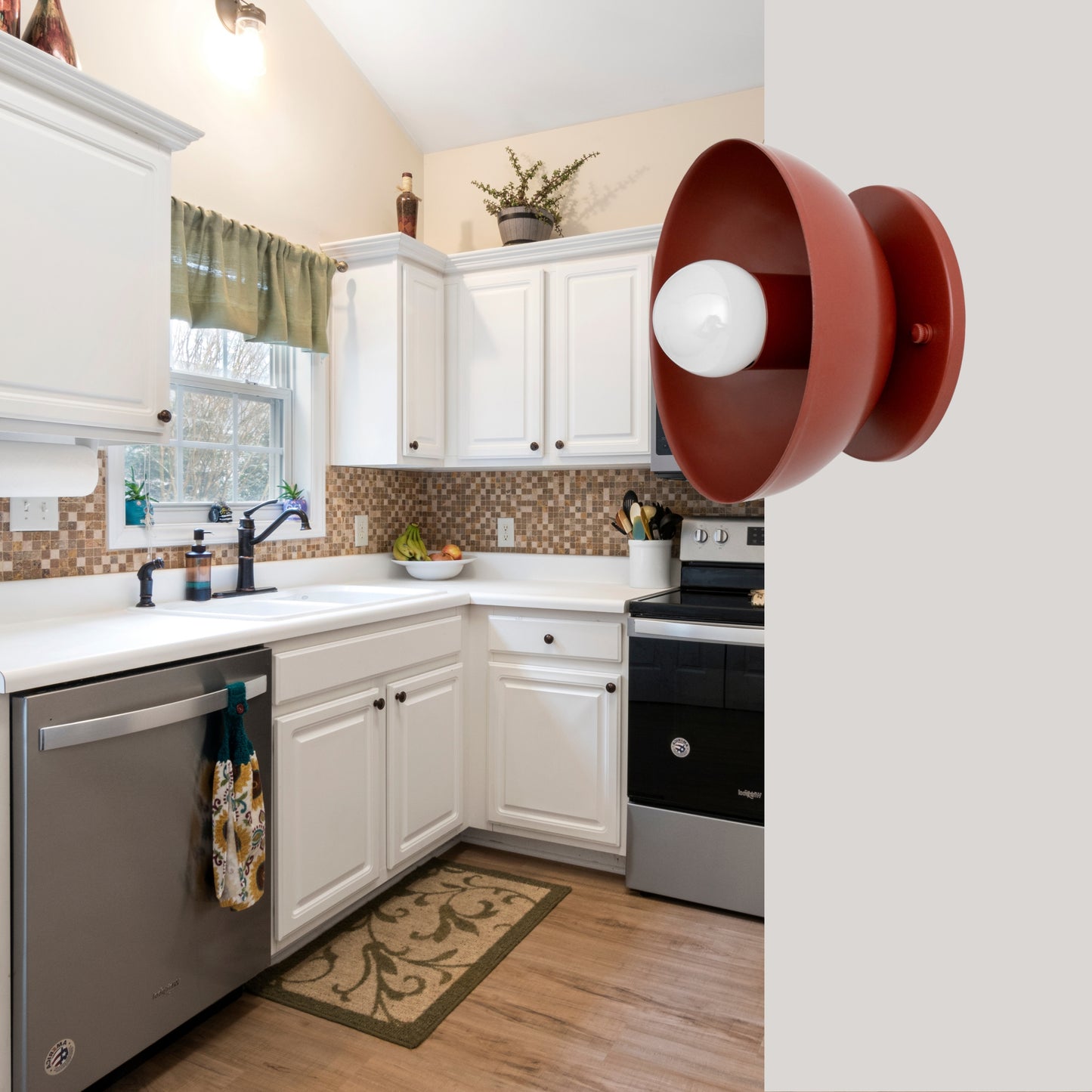 Red Brass Dome Wall Sconce – Modern Mid Century Wall Light Fixture