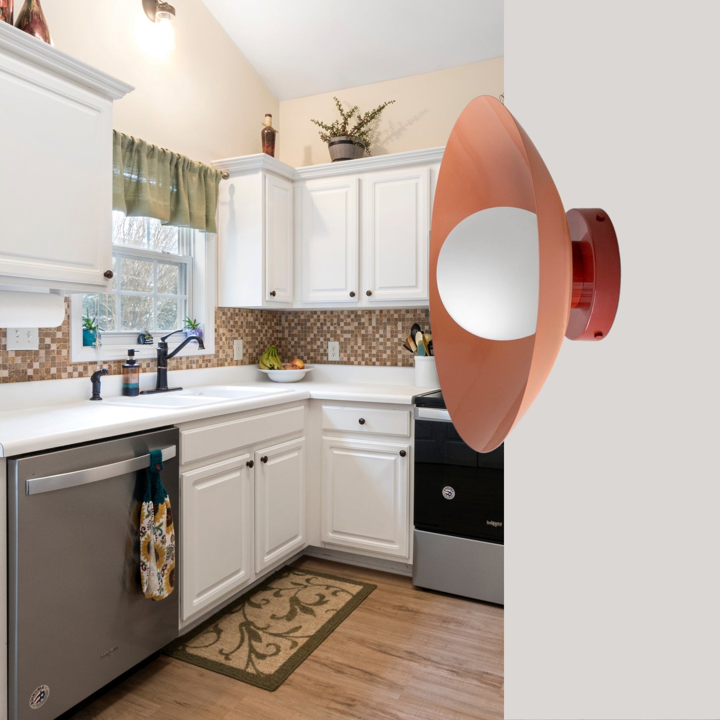 Peach & Red Dome Brass Wall Sconce – Mid-Century Modern Vintage Light