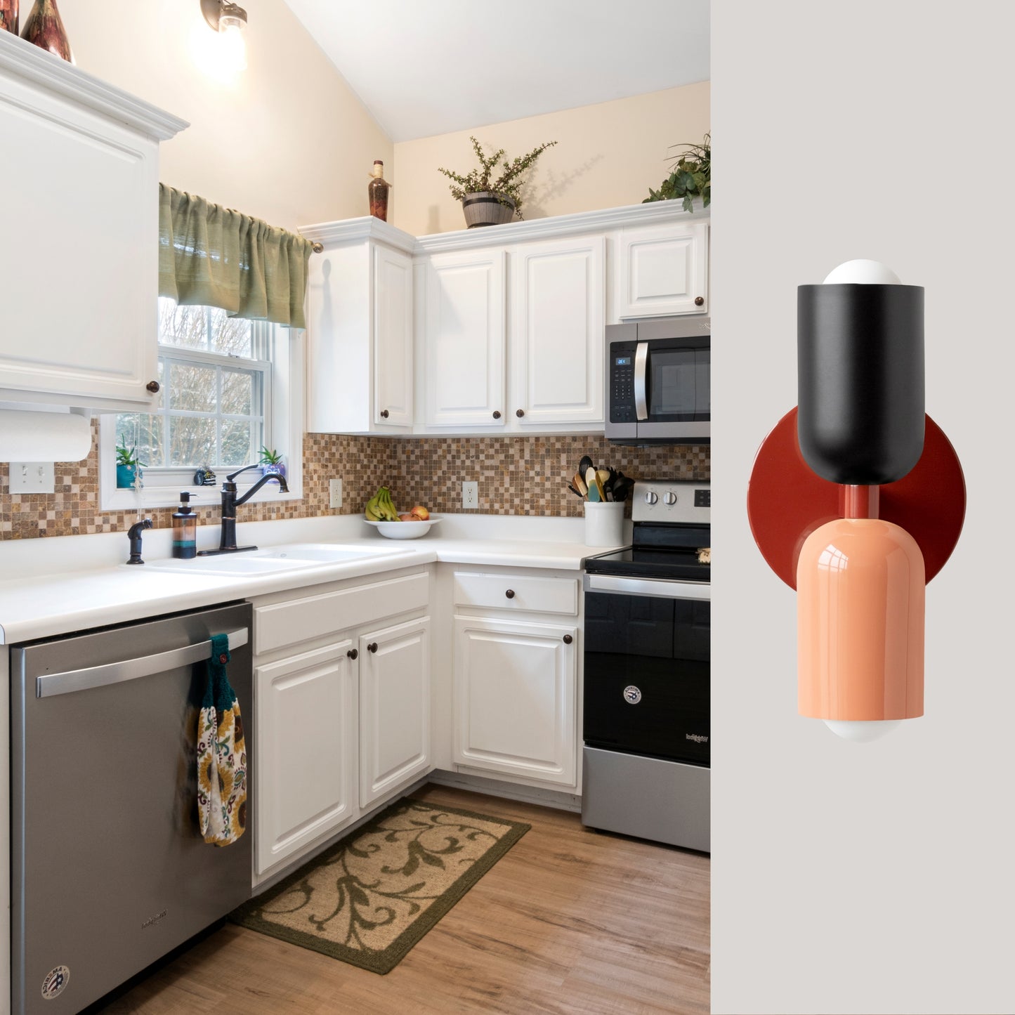 Black-Peach & Red Up & Down Brass Wall Sconce – Mid-Century Modern Light Fixture