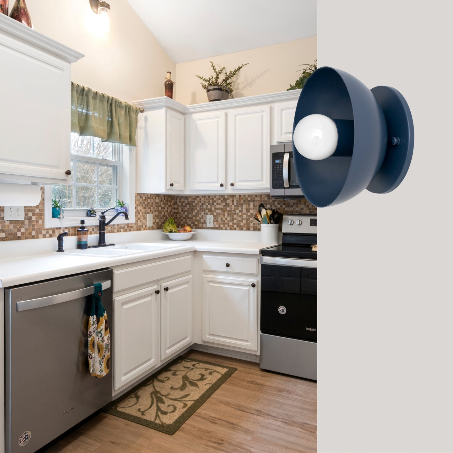Blue Brass Dome Wall Sconce – Modern Mid Century Wall Light Fixture