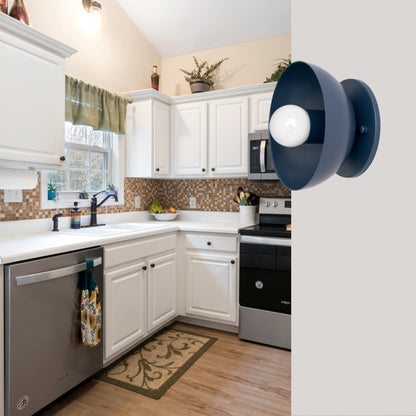 Blue Brass Dome Wall Sconce – Modern Mid Century Wall Light Fixture
