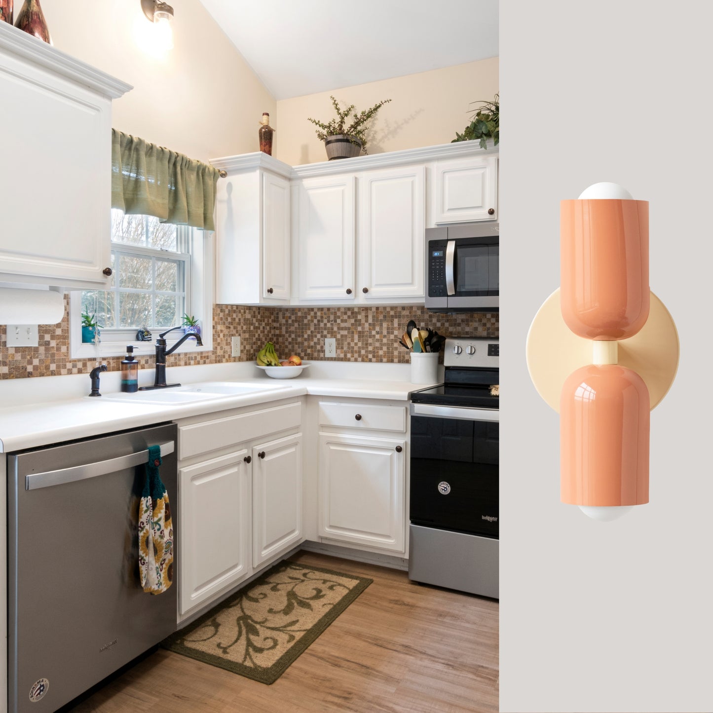 Peach & Cream Up & Down Brass Wall Sconce – Mid-Century Modern Light Fixture