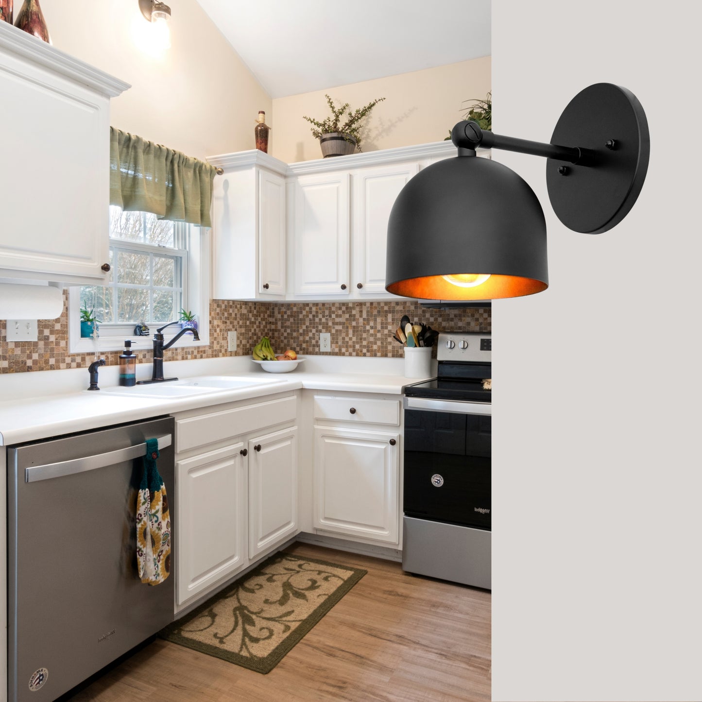 Mid Century Brass Wall Sconce – Handmade Black Dome Light Fixture