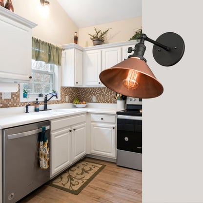 Handmade Brass Wall Sconce with Copper Shade – Adjustable Farmhouse Light Fixture