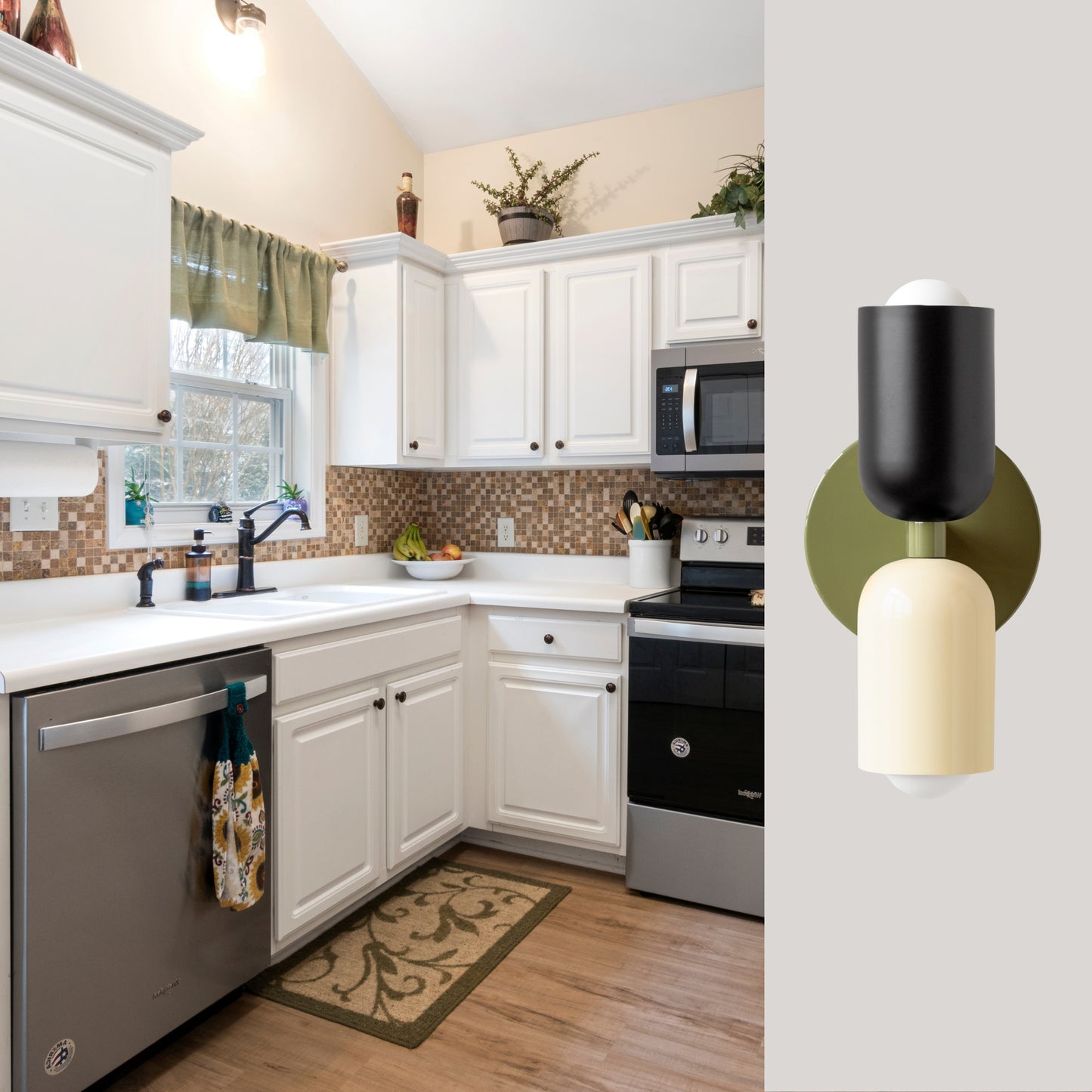 Black-White & Green Up & Down Brass Wall Sconce – Mid-Century Modern Light Fixture
