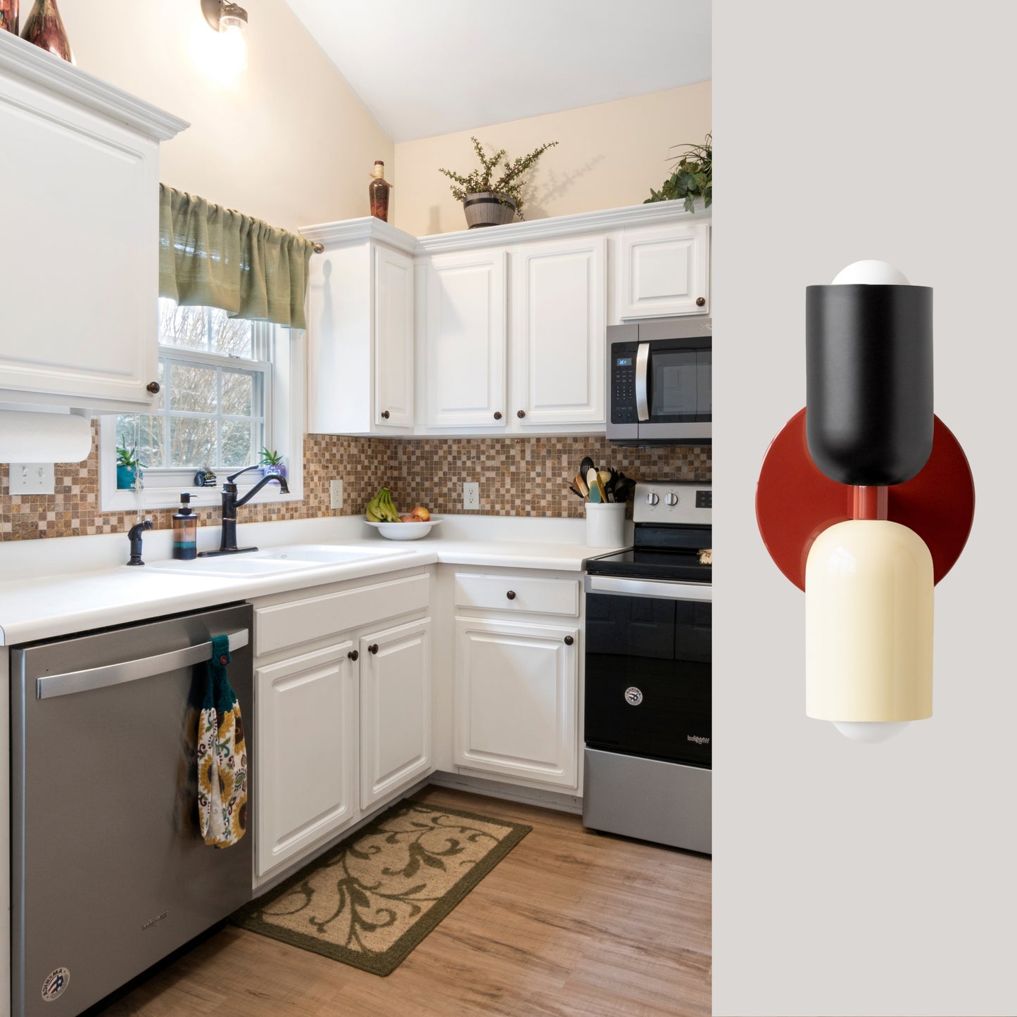 Black-White & Red Up & Down Brass Wall Sconce – Mid-Century Modern Light Fixture