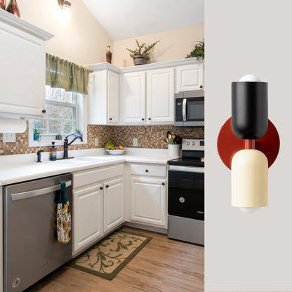 Black-White & Red Up & Down Brass Wall Sconce – Mid-Century Modern Light Fixture