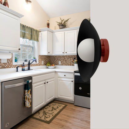 Black & Red Dome Brass Wall Sconce – Mid-Century Modern Vintage Light