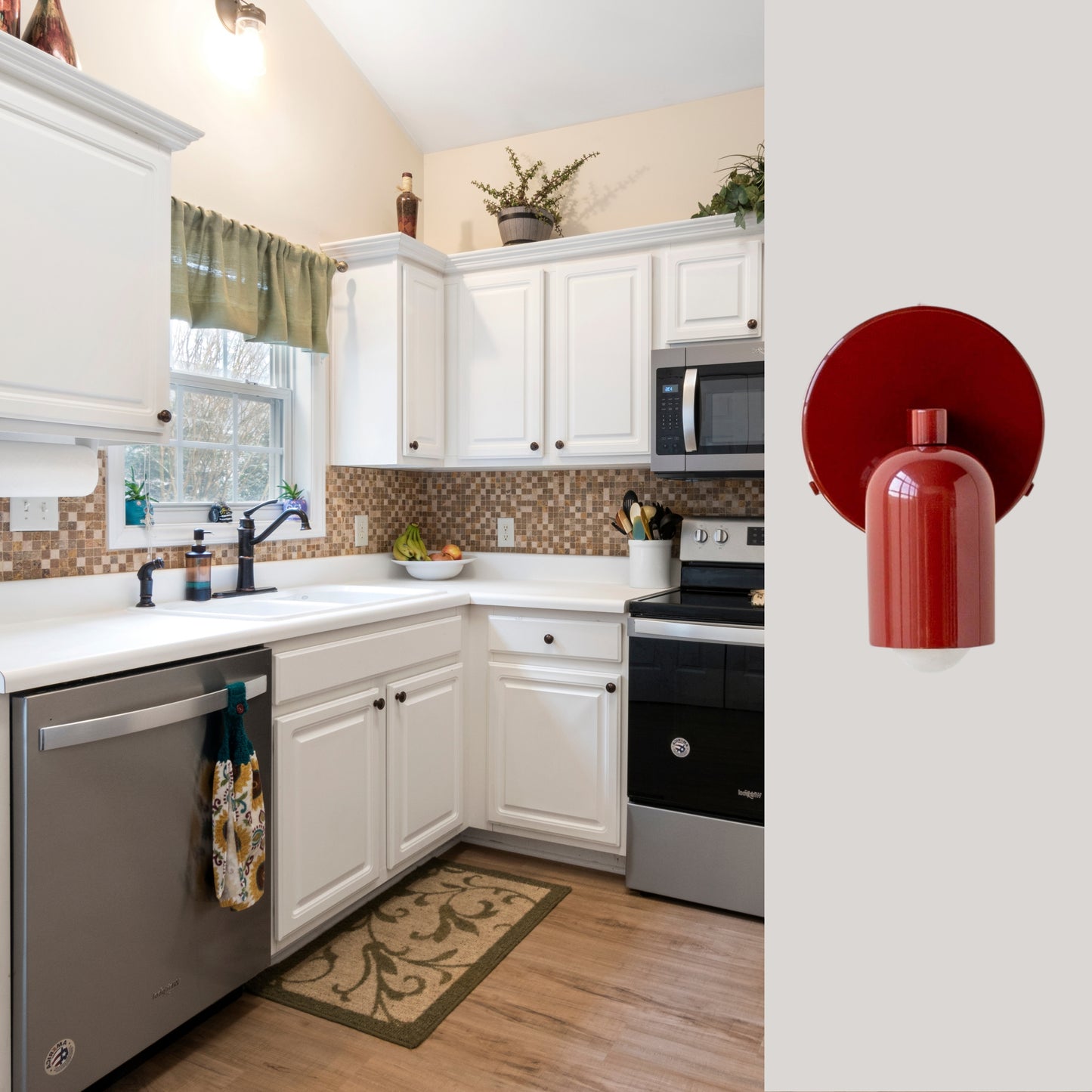 Red Capsule Brass Wall Sconce – Mid Century Modern Vintage Wall Light Fixture