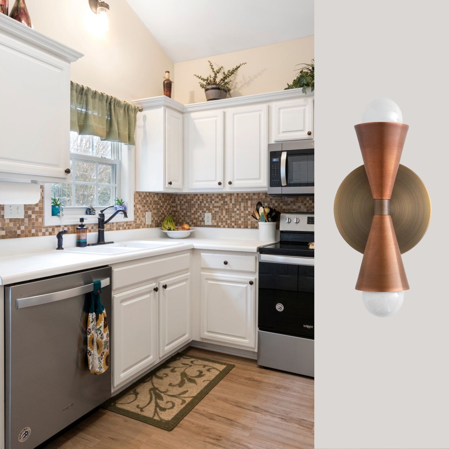 Mid Century Modern Brass Wall Sconce – Handmade Double Cone Light Fixture