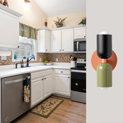 Black-Green & Peach Up & Down Brass Wall Sconce – Mid-Century Modern Light Fixture