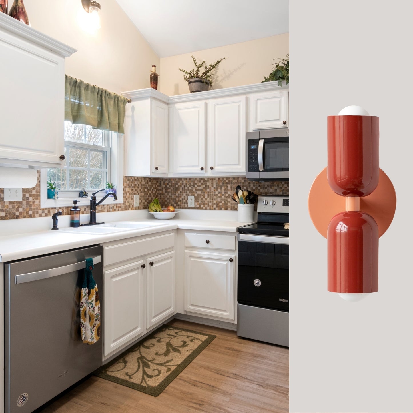 Red & Peach Up & Down Brass Wall Sconce – Mid-Century Modern Light Fixture