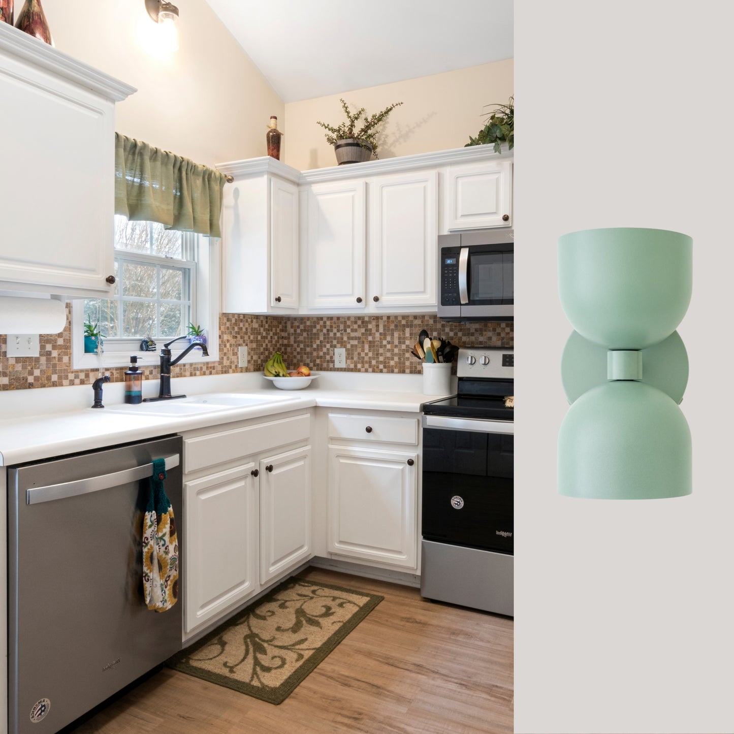 Mid Century Modern Sea Green Brass Wall Sconce – Handmade Double Shade Light