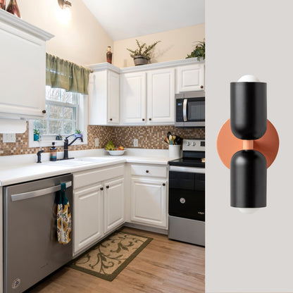 Black & Peach Up & Down Brass Wall Sconce – Mid-Century Modern Light Fixture