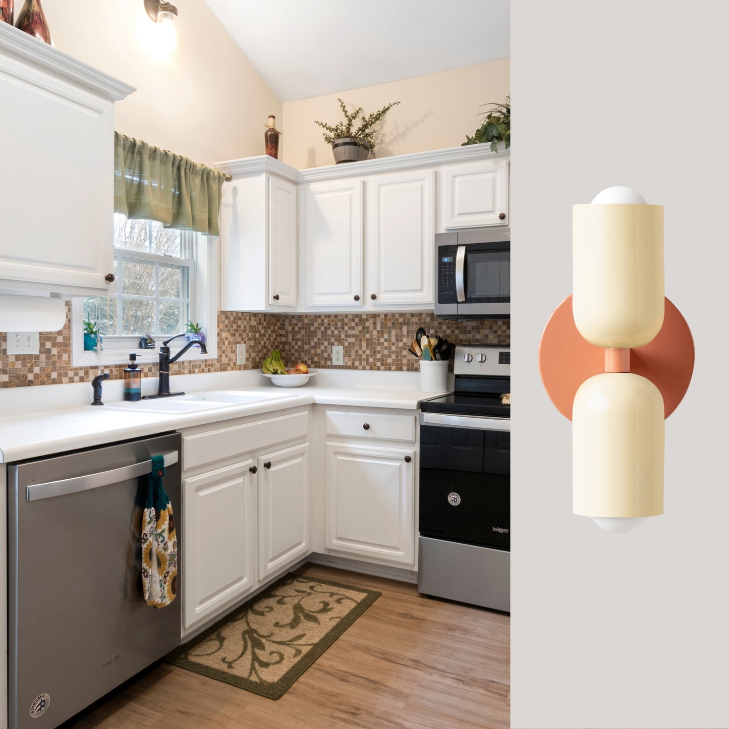 Cream & Peach Up & Down Brass Wall Sconce – Mid-Century Modern Light Fixture