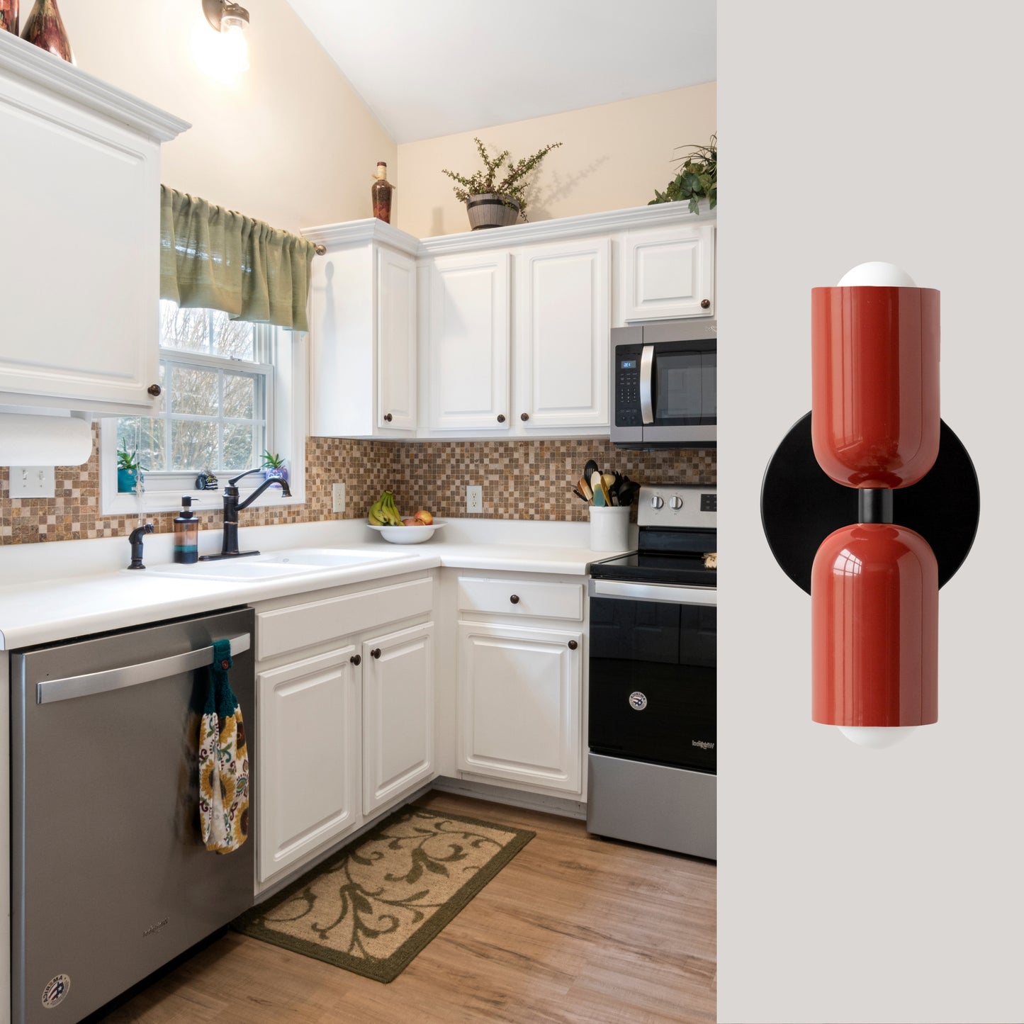Red & Black Up & Down Brass Wall Sconce – Mid-Century Modern Light Fixture