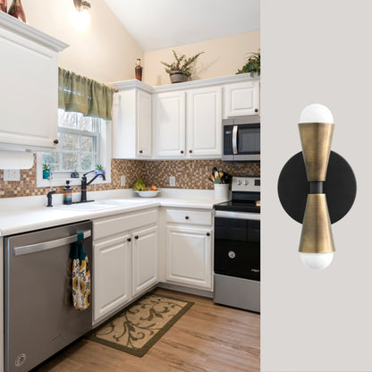 Mid Century Modern Brass Wall Sconce – Handmade Double Cone Light Fixture