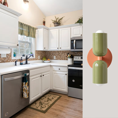 Green & Peach Up & Down Brass Wall Sconce – Mid-Century Modern Light Fixture
